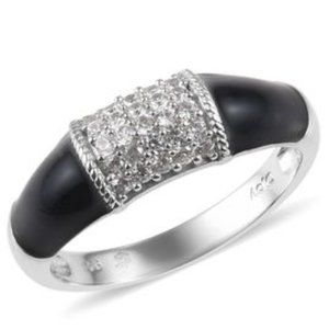 SUNDAYS CHILD Enamel Ring Collection Zircon, Black Enameled Ring in Platinum Ove
